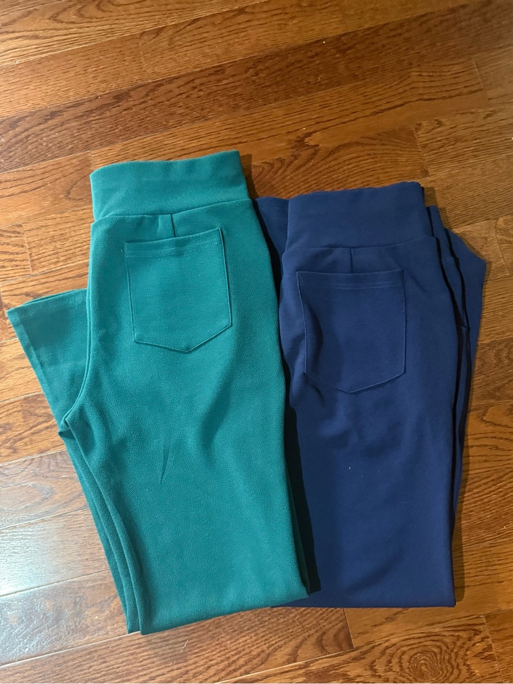 SHEIN Green and Blue Flared Knit Dress Pants. 2 pair.